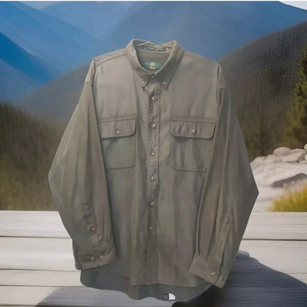 Vintage 80s Work Wear Shacket Shirt Jacket XL Boxy Canvas Button Up Dark Green